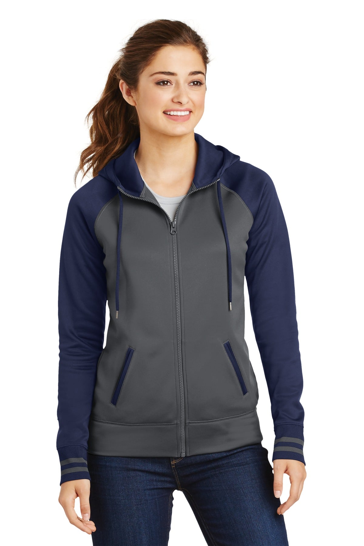 Sport-Tek Women's Sport-Wick Varsity Fleece Full-Zip Hooded Jacket. LST236 Womens Apparel Jackets & Vests