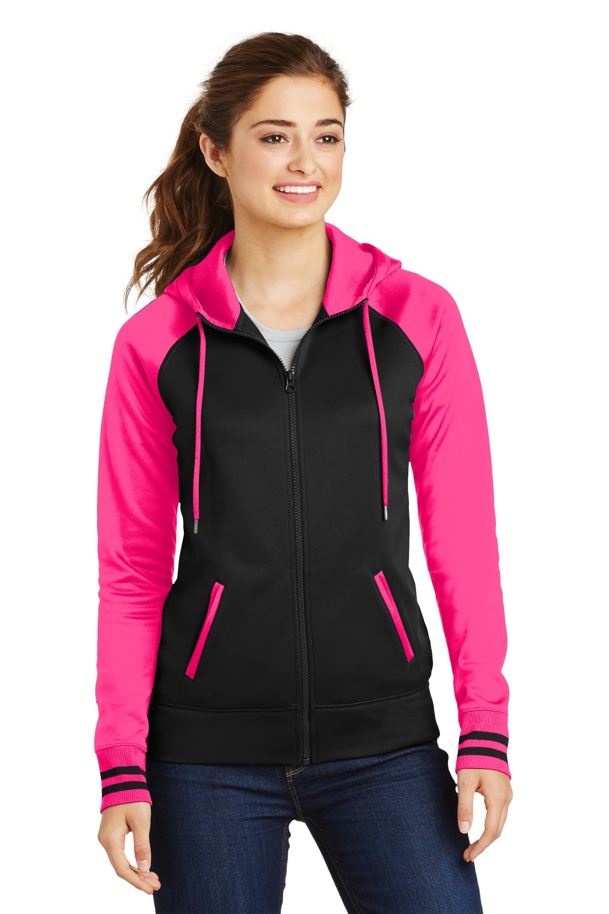 Sport-Tek Women's Sport-Wick Varsity Fleece Full-Zip Hooded Jacket. LST236 Womens Apparel Jackets & Vests