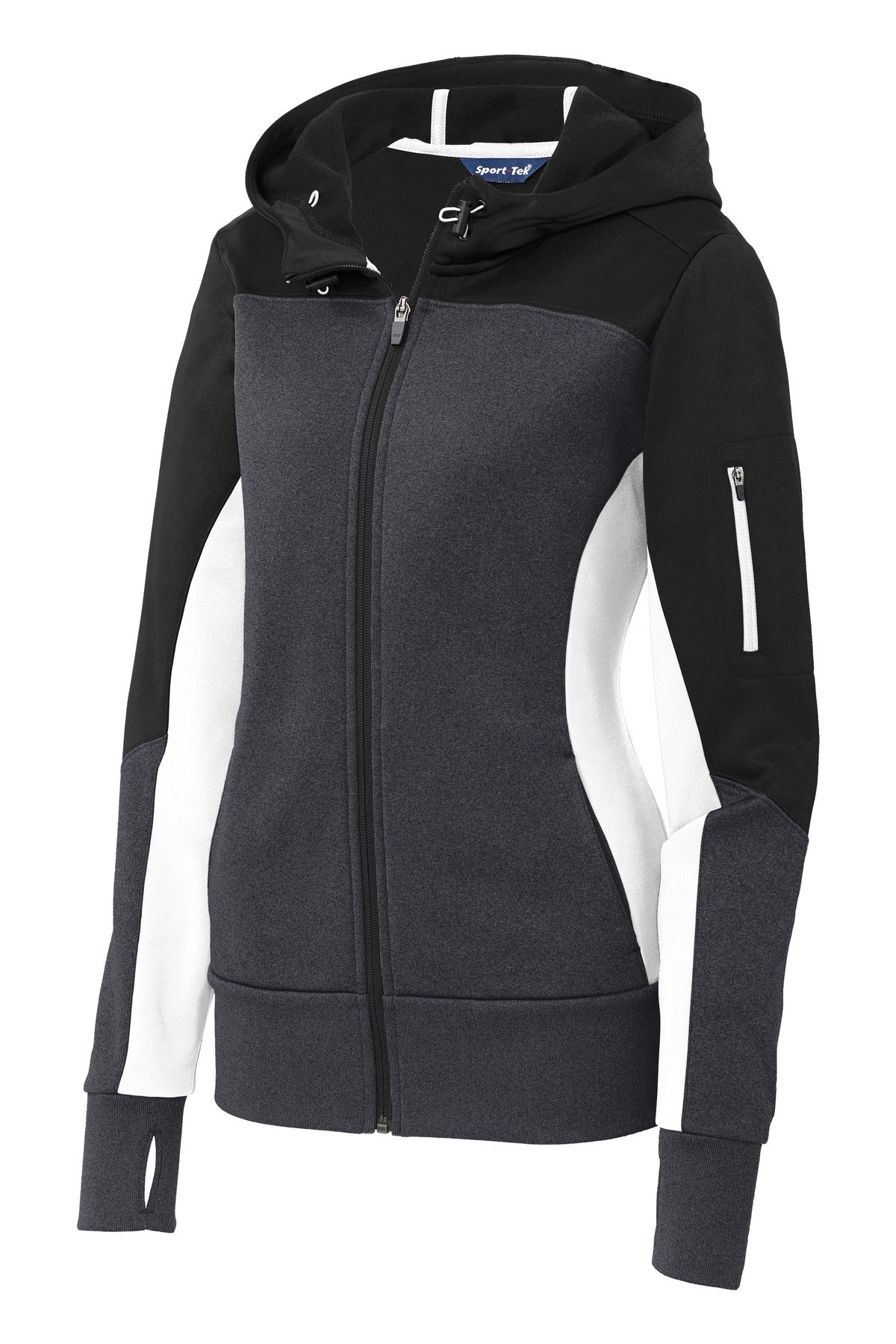 Sport-Tek Women's Tech Fleece Colorblock Full-Zip Hooded Jacket. LST245 Womens Apparel Jackets & Vests