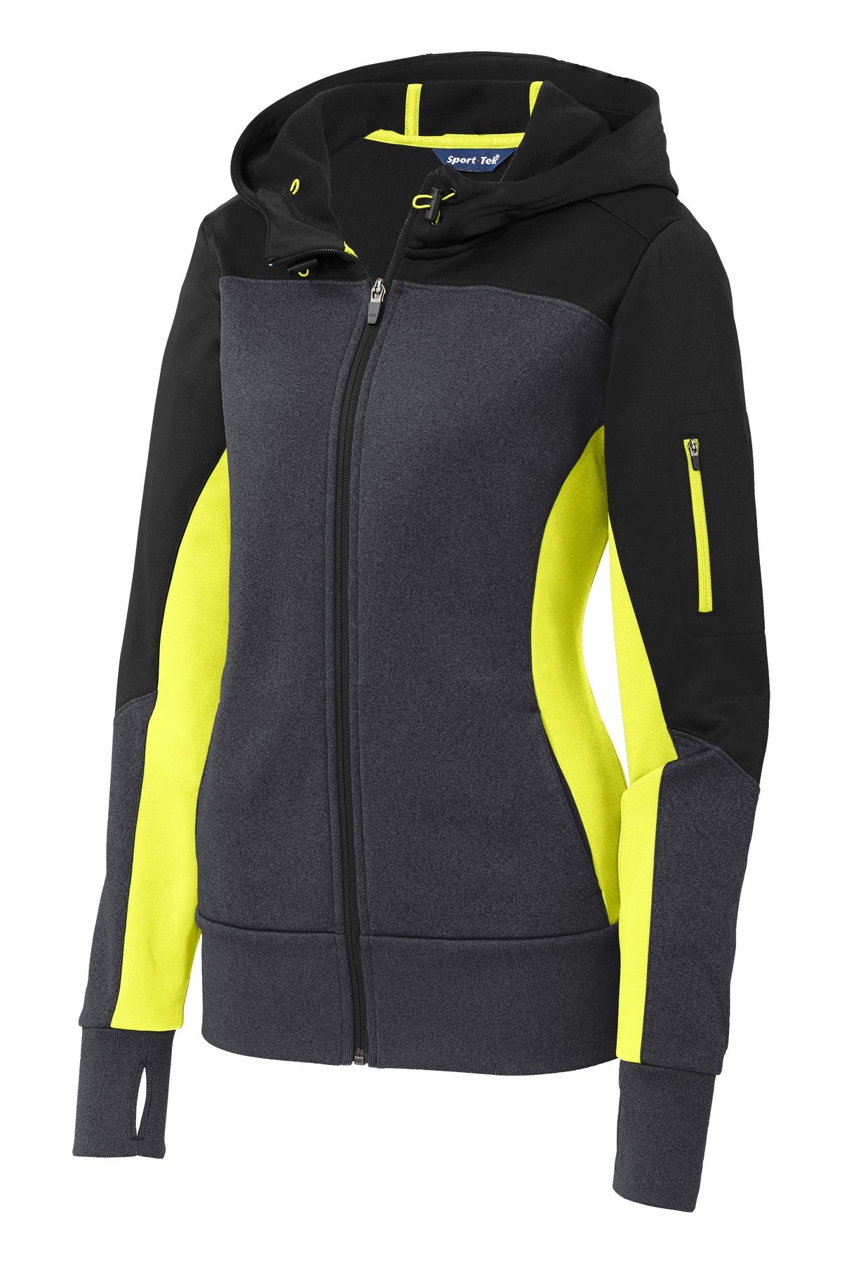 Sport-Tek Women's Tech Fleece Colorblock Full-Zip Hooded Jacket. LST245 Womens Apparel Jackets & Vests
