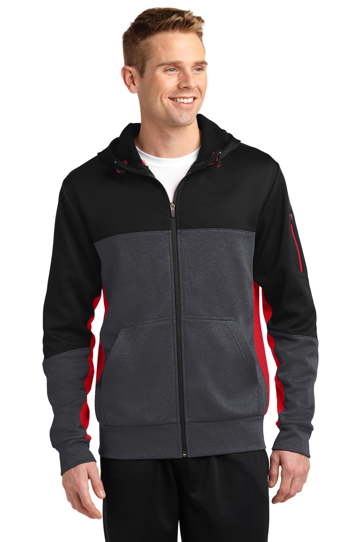 Sport-Tek Men's Tech Fleece Colorblock Full-Zip Hooded Jacket Mens Apparel Jackets & Vests