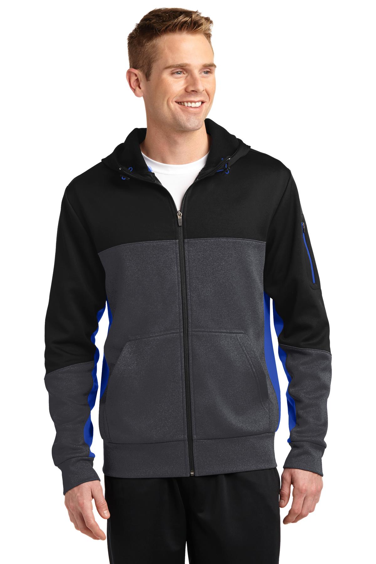 Sport-Tek Men's Tech Fleece Colorblock Full-Zip Hooded Jacket Mens Apparel Jackets & Vests