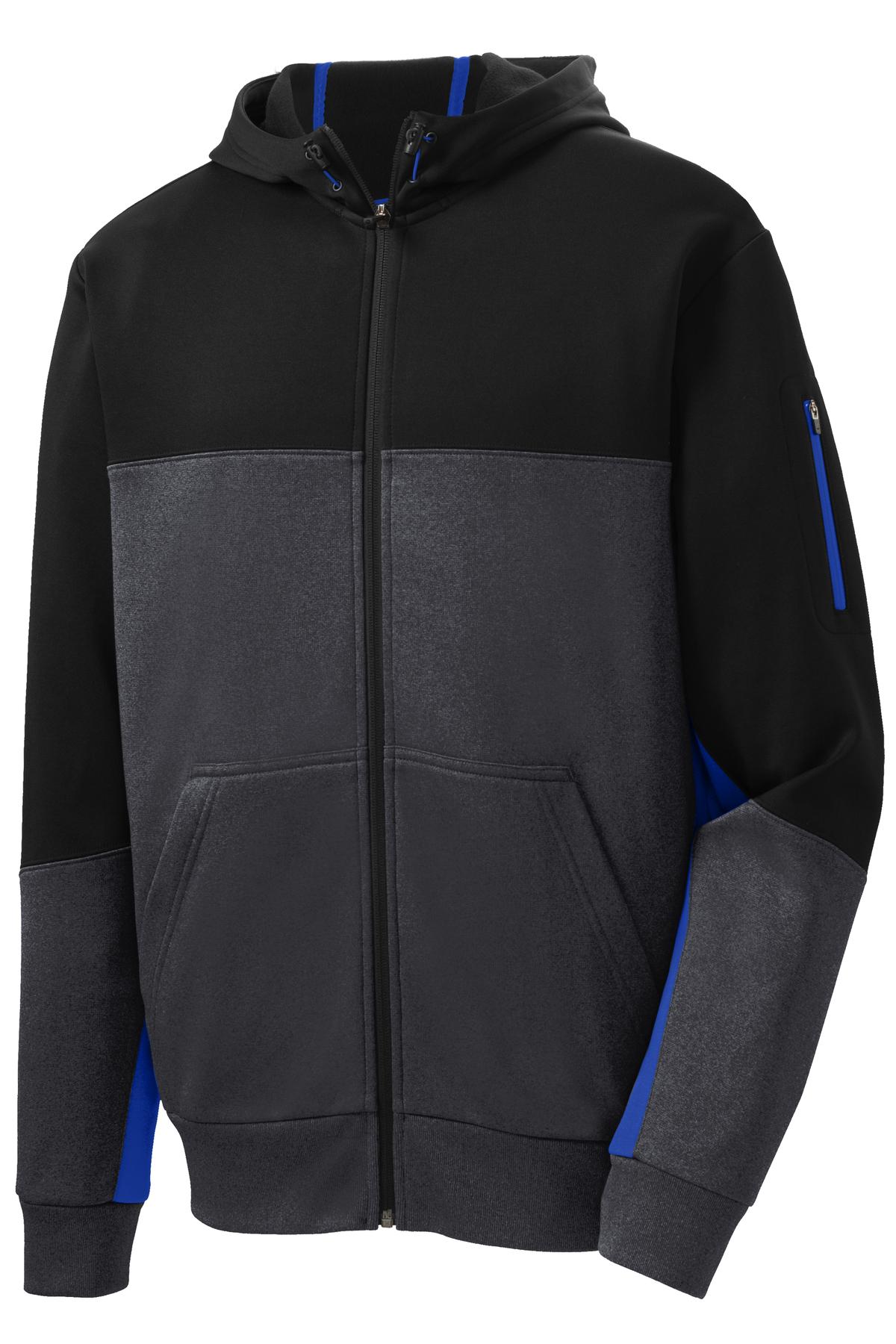 Sport-Tek Men's Tech Fleece Colorblock Full-Zip Hooded Jacket Mens Apparel Jackets & Vests