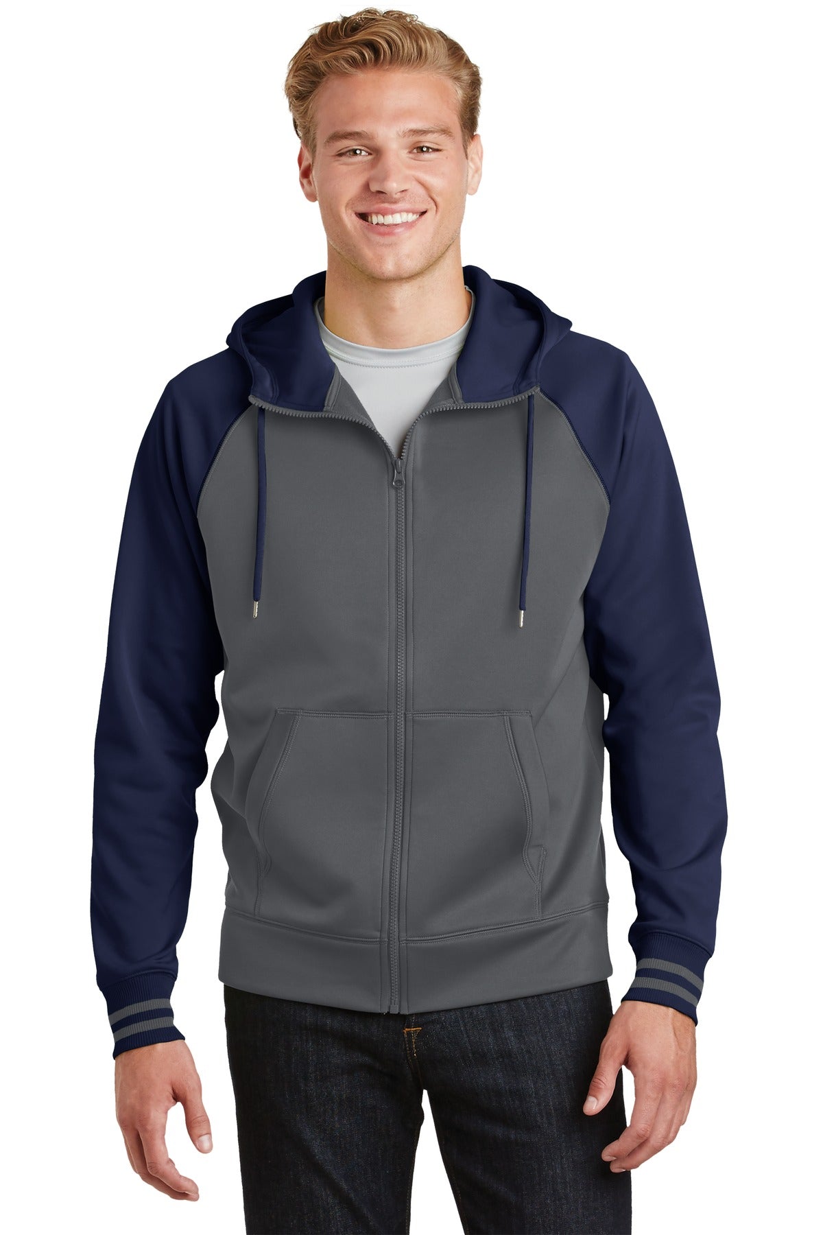 Sport-Tek Men's Sport-Wick Varsity Fleece Full-Zip Hooded Jacket Mens Apparel Jackets & Vests