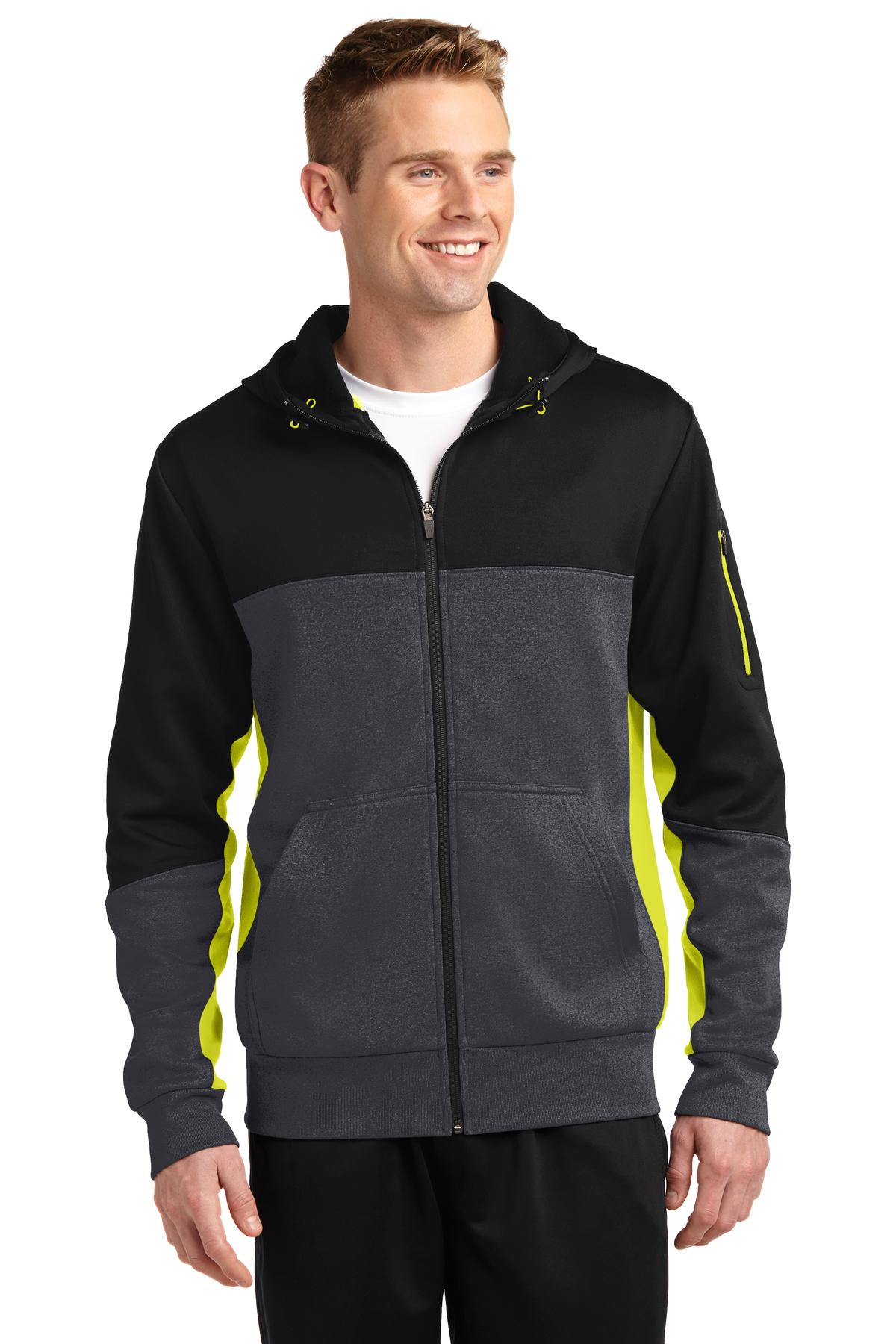 Sport-Tek Men's Tech Fleece Colorblock Full-Zip Hooded Jacket Mens Apparel Jackets & Vests
