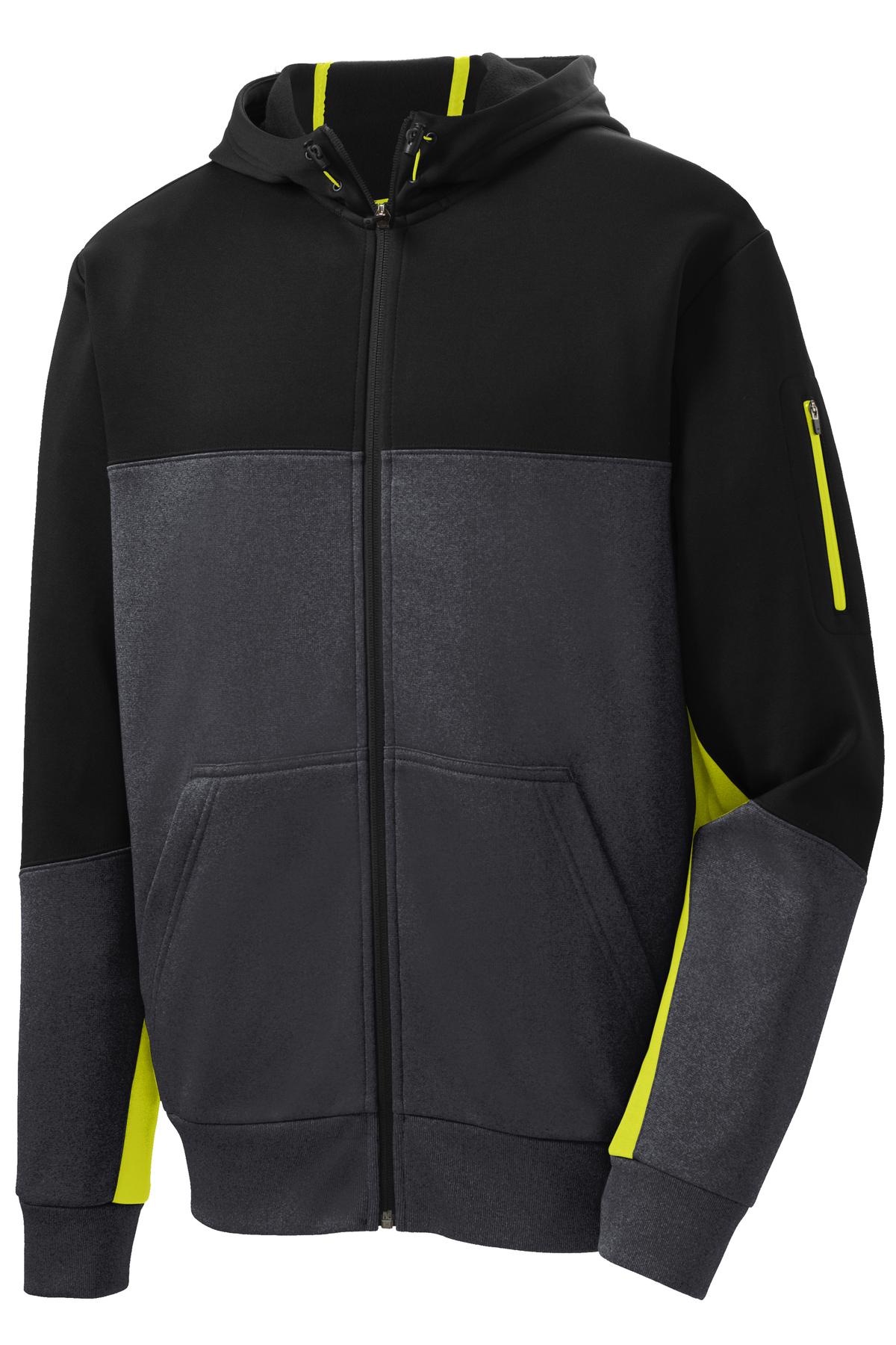 Sport-Tek Men's Tech Fleece Colorblock Full-Zip Hooded Jacket Mens Apparel Jackets & Vests