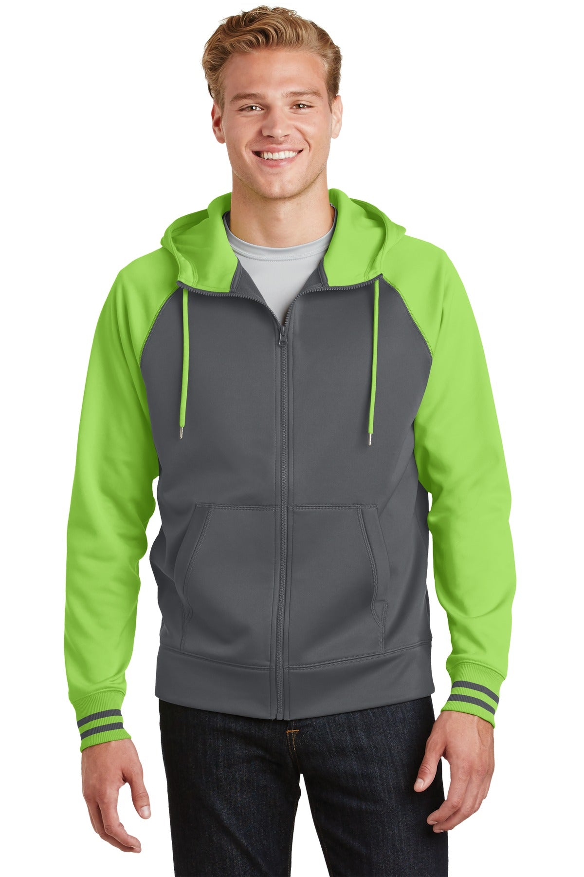 Sport-Tek Men's Sport-Wick Varsity Fleece Full-Zip Hooded Jacket Mens Apparel Jackets & Vests