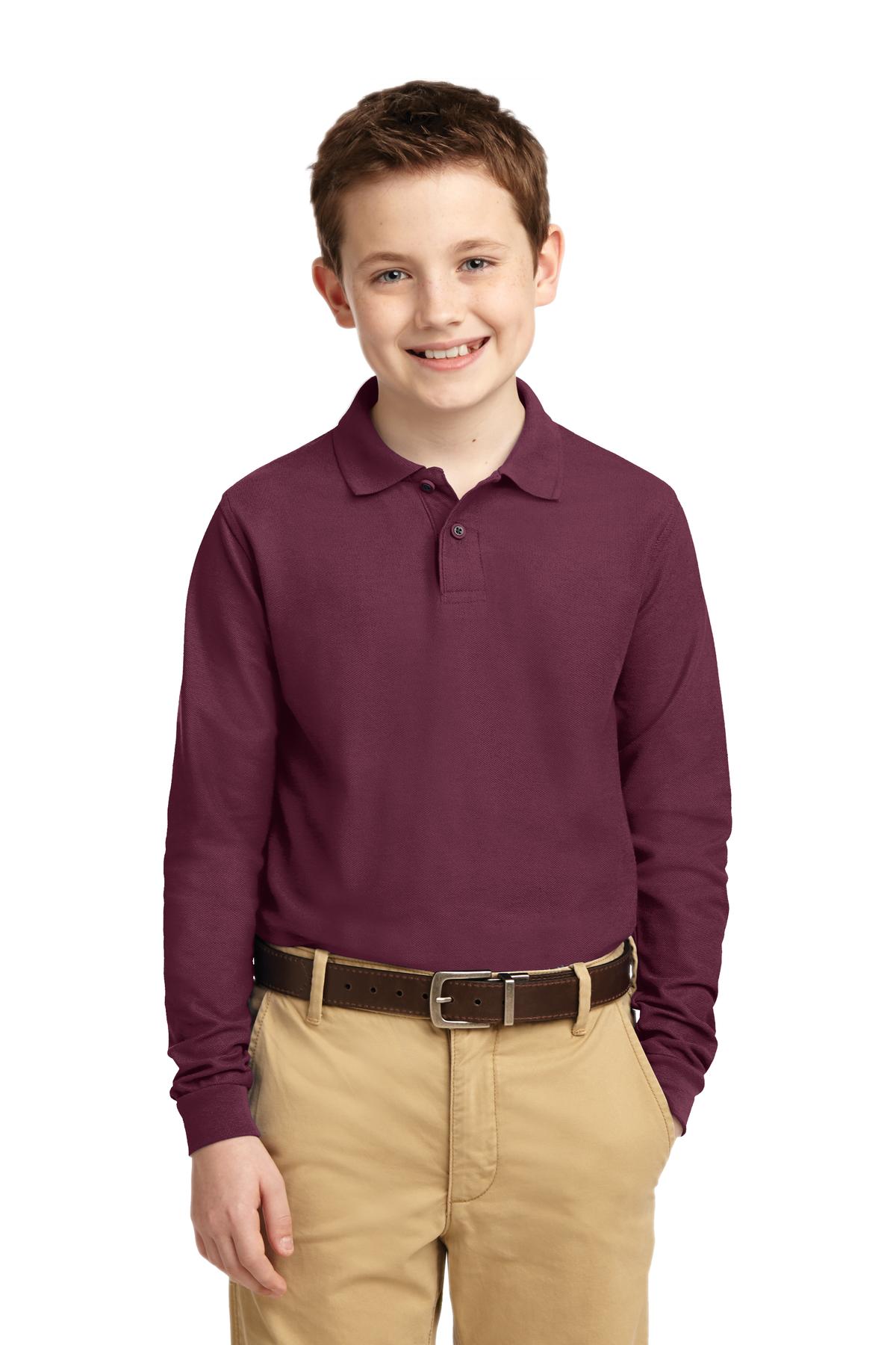Port Authority Youth Long Sleeve Silk Touch Polo. Y500LS Youth Apparel Shirts & Tops