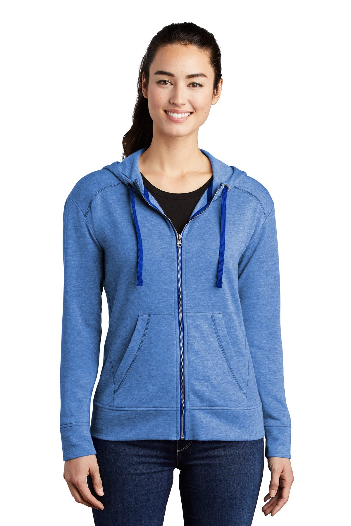 Sport-Tek Women's PosiCharge Tri-Blend Wicking Fleece Full-Zip Hooded Jacket. LST293 Womens Apparel Jackets & Vests