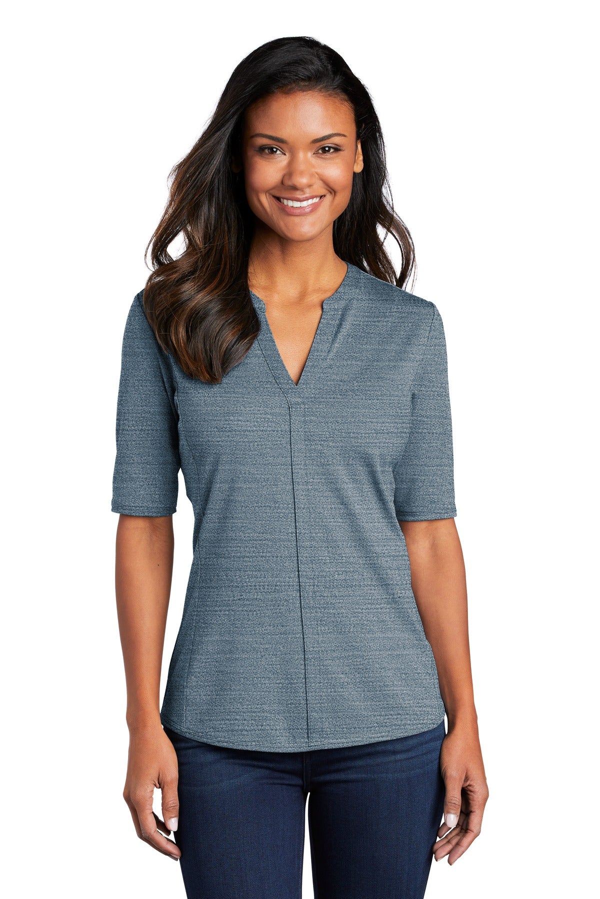 Port Authority Women's Stretch Heather Open Neck Top LK583 Womens Apparel Shirts & Tops