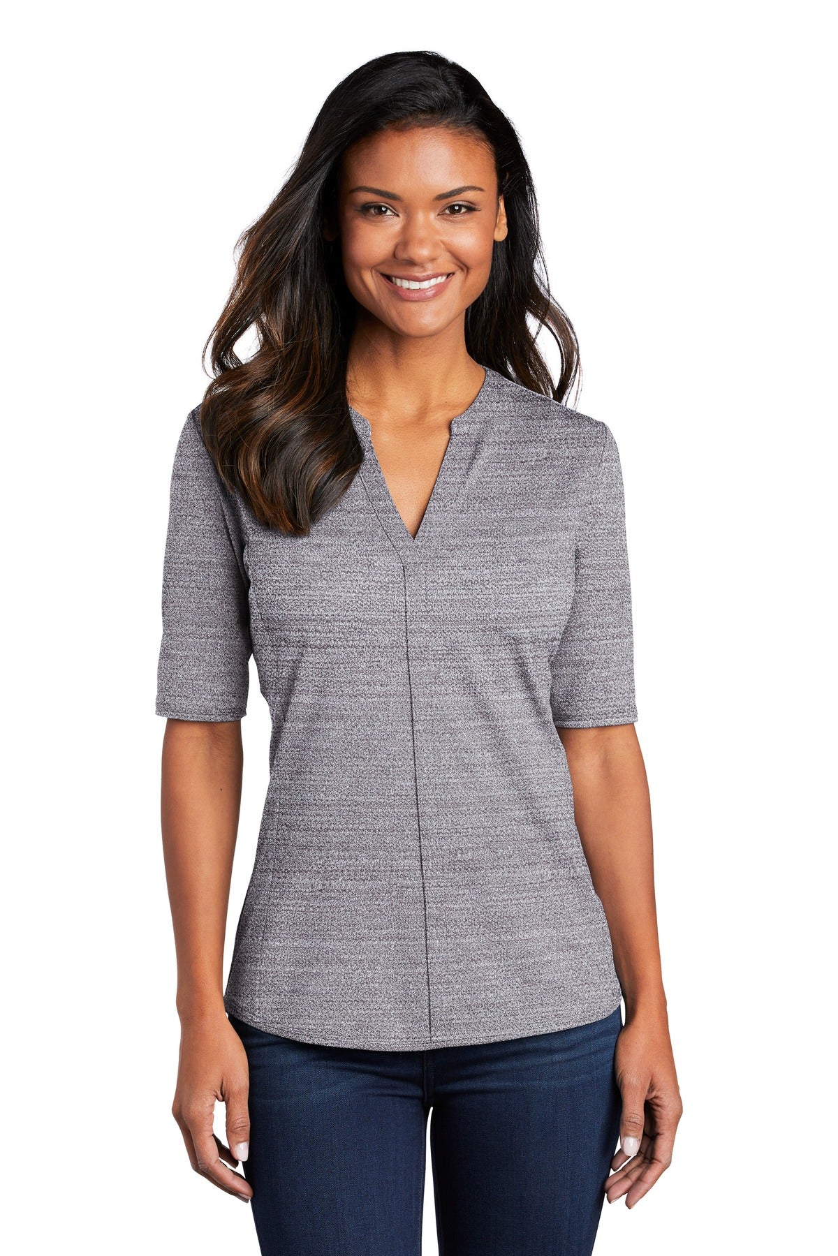 Port Authority Women's Stretch Heather Open Neck Top LK583 Womens Apparel Shirts & Tops