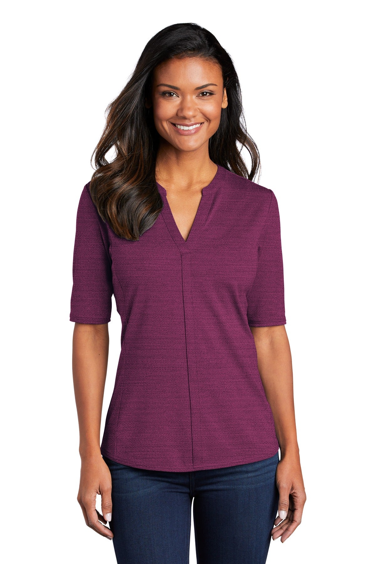 Port Authority Women's Stretch Heather Open Neck Top LK583 Womens Apparel Shirts & Tops