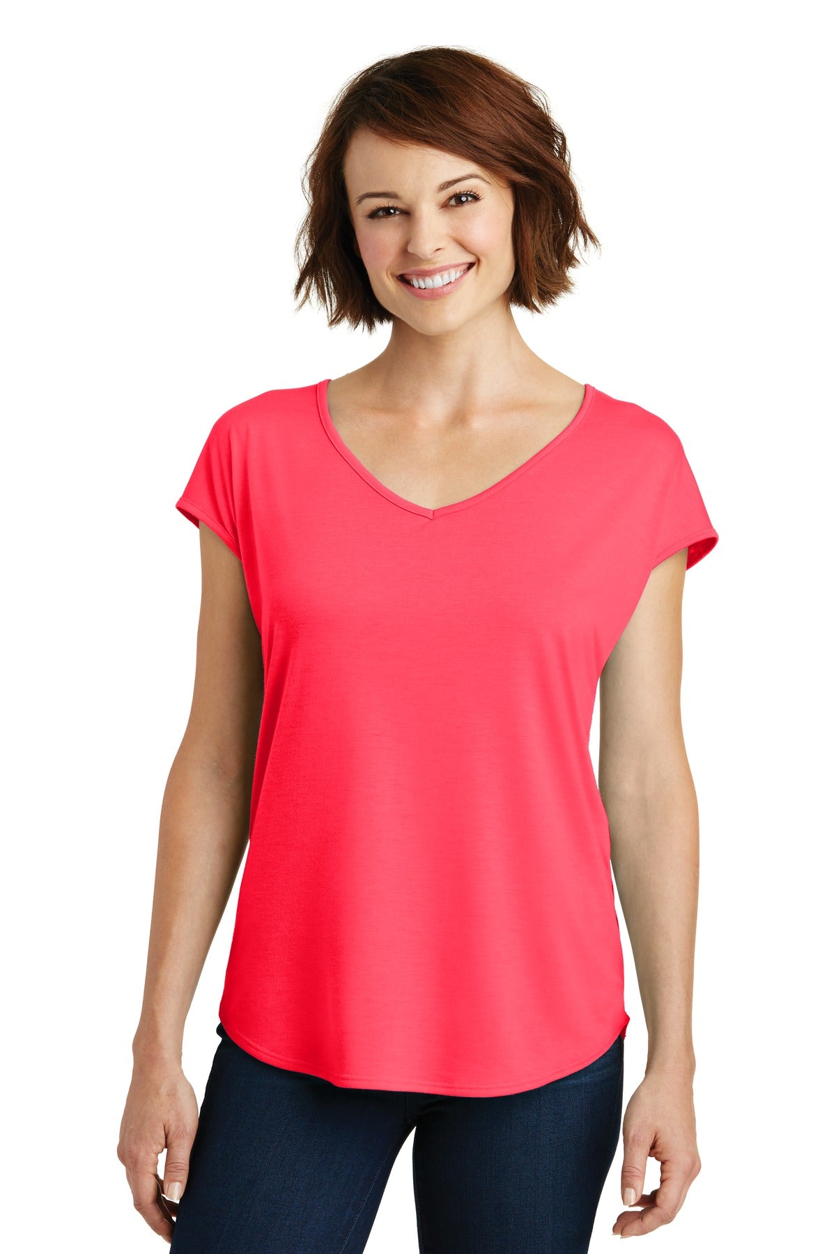 District Women's Drapey Cross-Back Tee. DM416 Womens Apparel Shirts & Tops