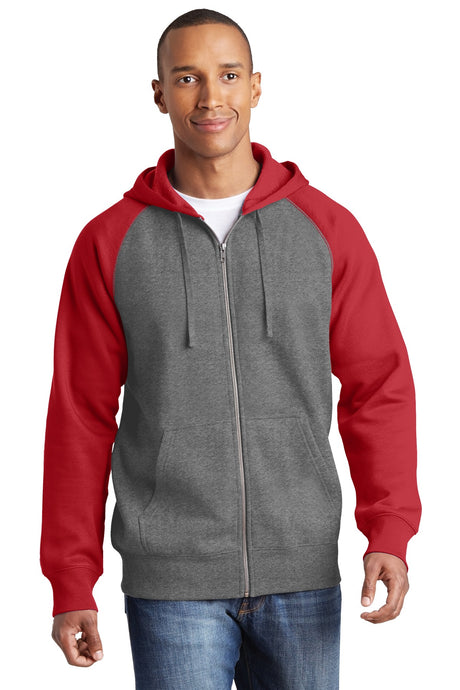 Sport-Tek Men's Raglan Colorblock Full-Zip Hooded Fleece Jacket Mens Apparel Sweatshirts & Fleece