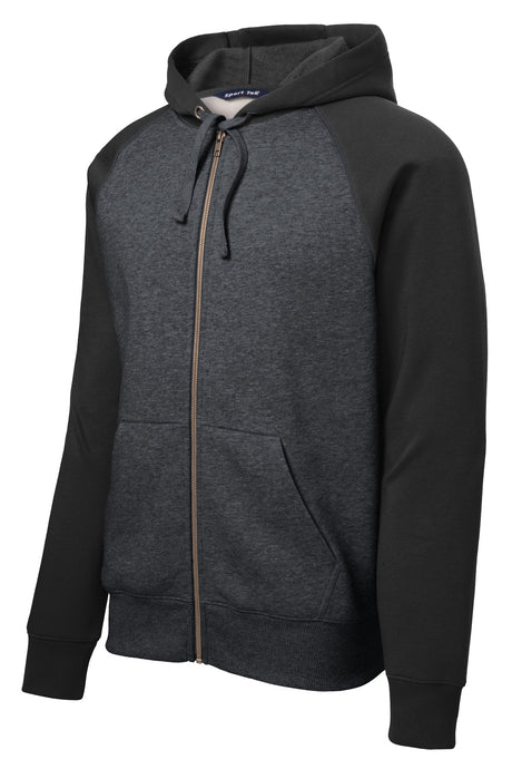 Sport-Tek Men's Raglan Colorblock Full-Zip Hooded Fleece Jacket Mens Apparel Sweatshirts & Fleece
