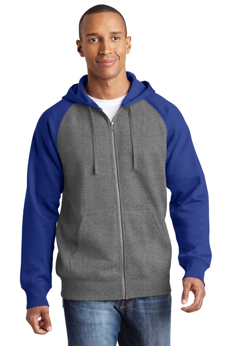 Sport-Tek Men's Raglan Colorblock Full-Zip Hooded Fleece Jacket Mens Apparel Sweatshirts & Fleece