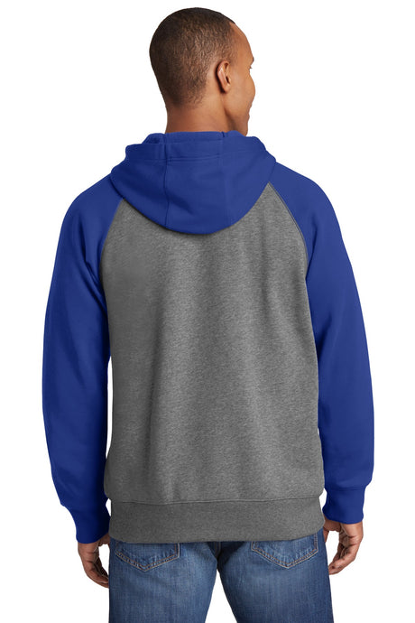 Sport-Tek Men's Raglan Colorblock Full-Zip Hooded Fleece Jacket Mens Apparel Sweatshirts & Fleece