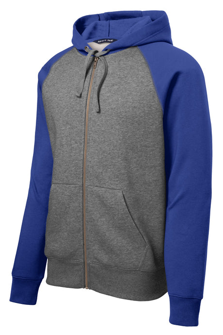Sport-Tek Men's Raglan Colorblock Full-Zip Hooded Fleece Jacket Mens Apparel Sweatshirts & Fleece