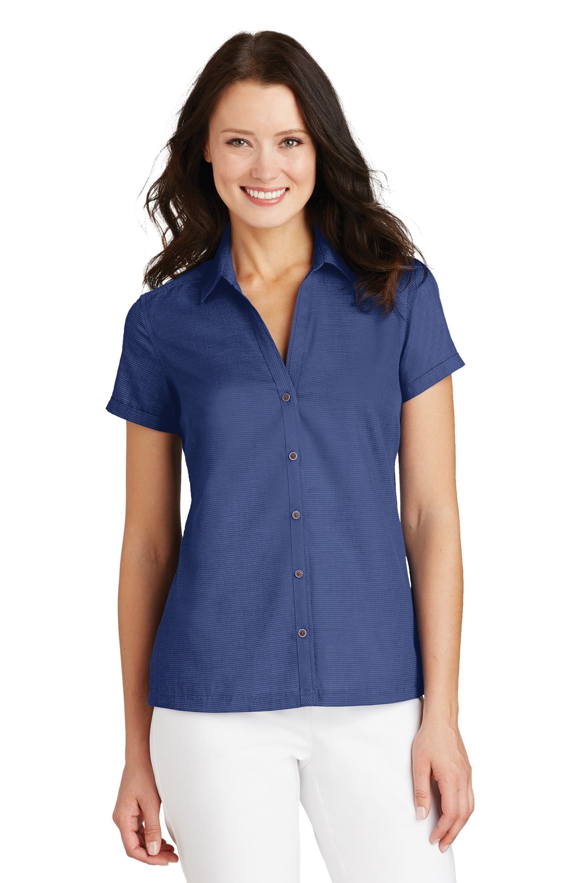 Port Authority Women's Textured Camp Shirt. L662 Womens Apparel Shirts & Tops