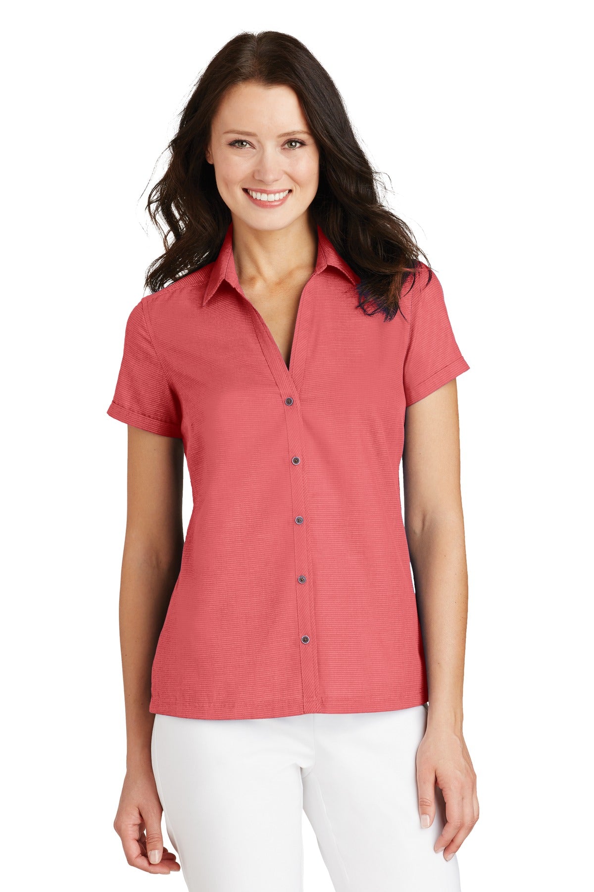 Port Authority Women's Textured Camp Shirt. L662 Womens Apparel Shirts & Tops