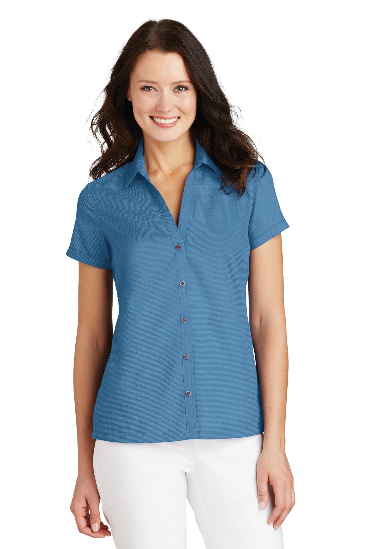 Port Authority Women's Textured Camp Shirt. L662 Womens Apparel Shirts & Tops