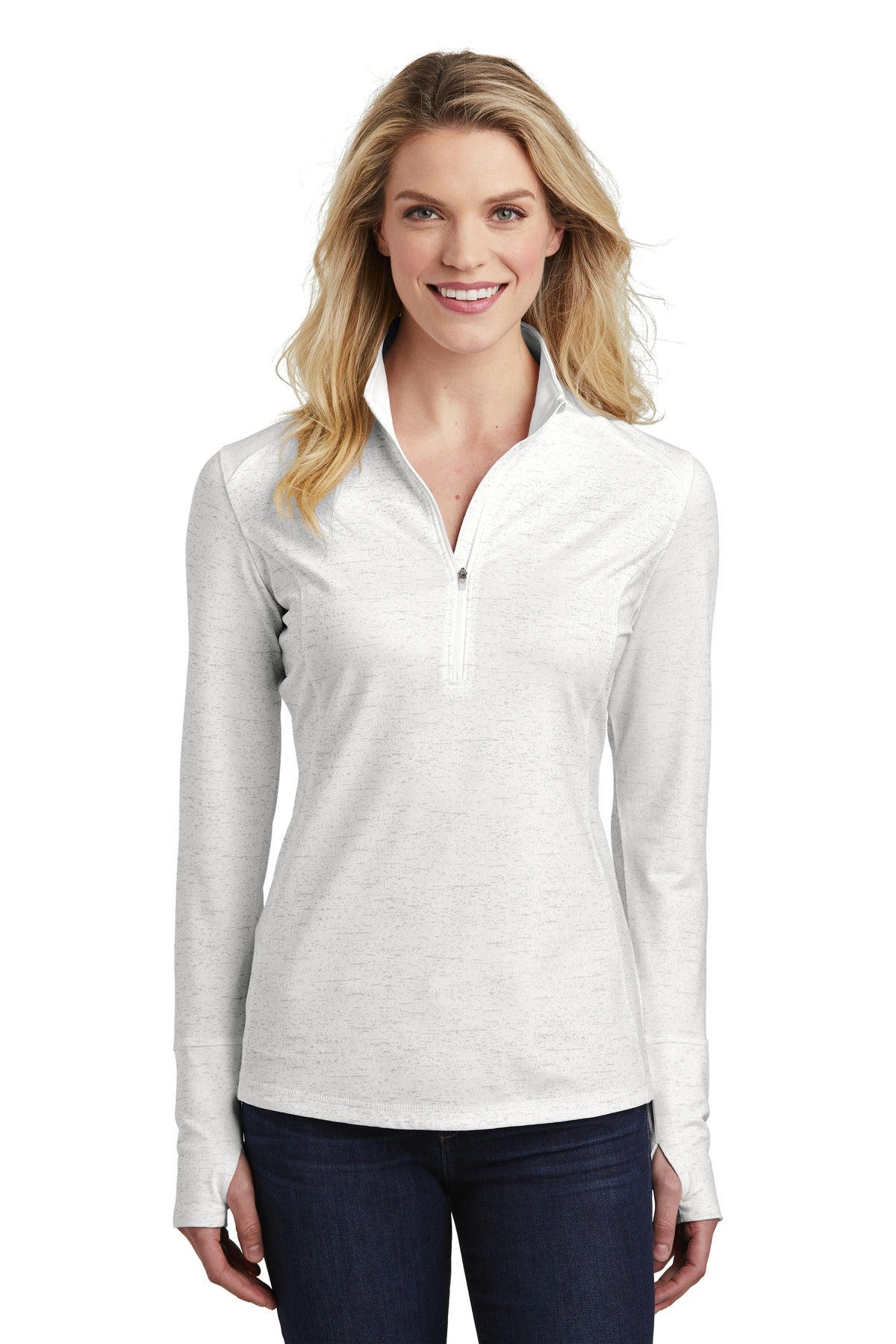 Sport-Tek Women's Sport-Wick Stretch Reflective Heather 1/2-Zip Pullover LST855 Womens Apparel Sweatshirts & Fleece