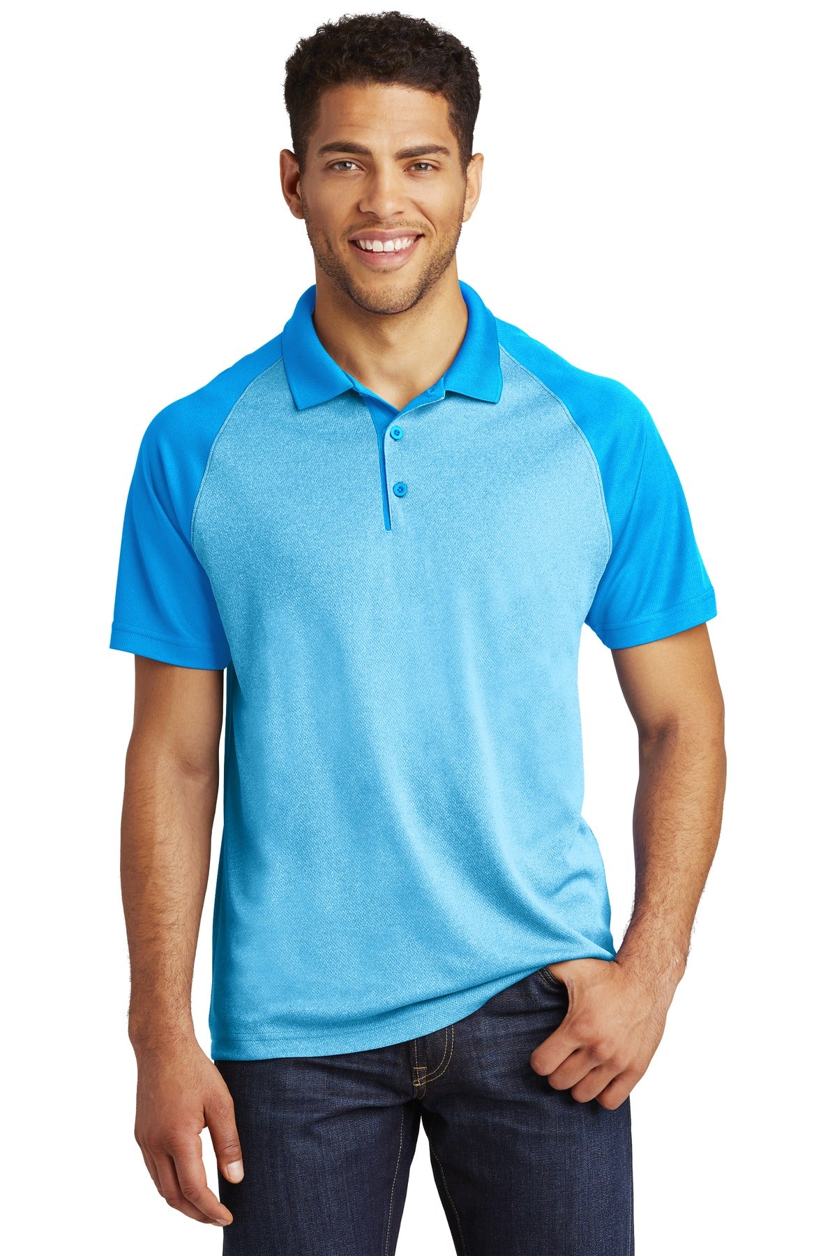 Sport-Tek Men's PosiCharge RacerMesh Raglan Heather Block Polo Mens Apparel Shirts & Tops