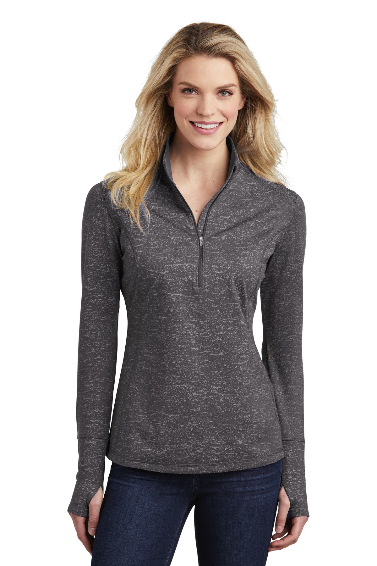 Sport-Tek Women's Sport-Wick Stretch Reflective Heather 1/2-Zip Pullover LST855 Womens Apparel Sweatshirts & Fleece