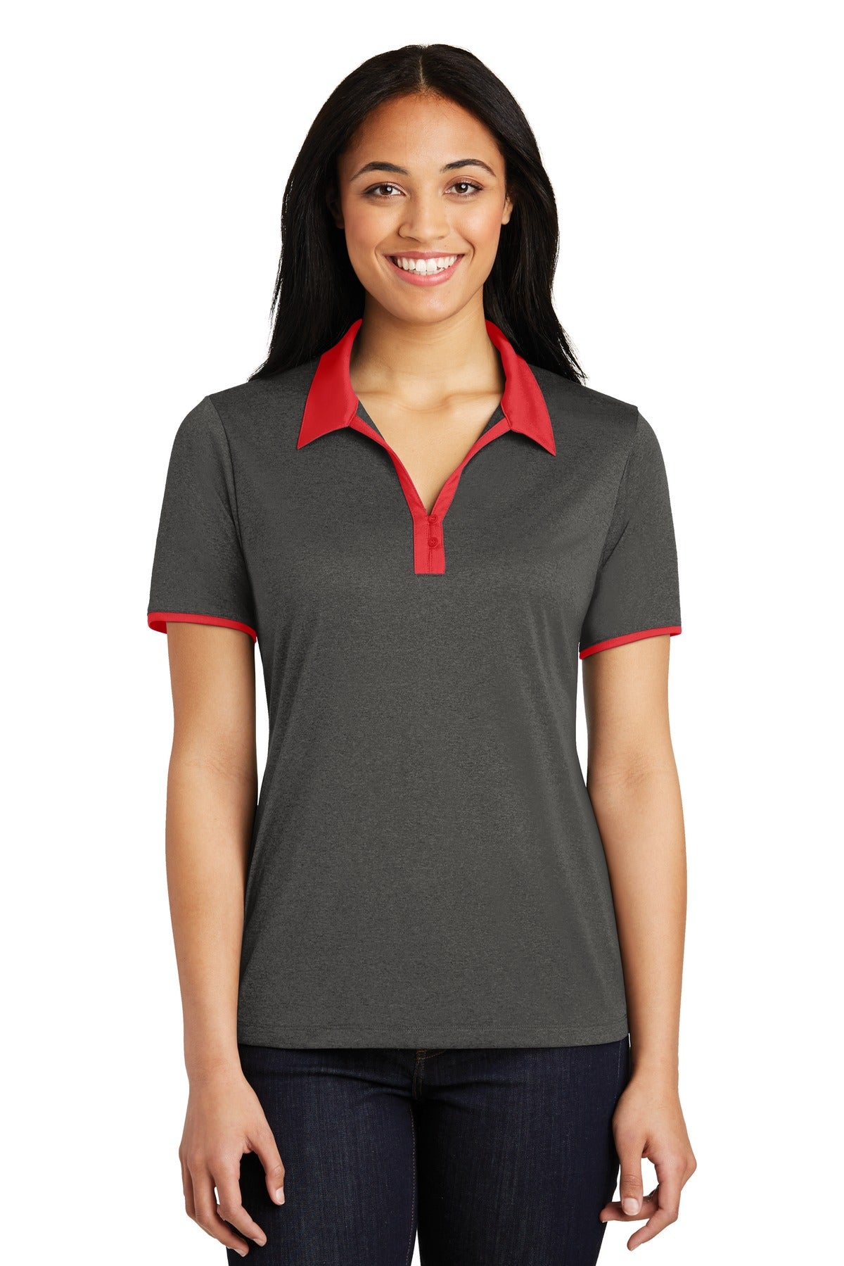 Sport-Tek Women's Heather Contender Contrast Polo LST667 Womens Apparel Shirts & Tops