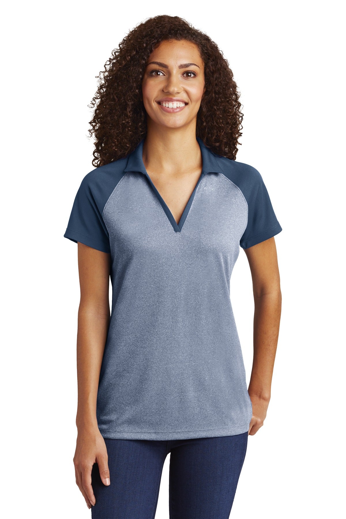 Sport-Tek Women's PosiCharge RacerMesh Raglan Heather Block Polo Womens Apparel Shirts & Tops