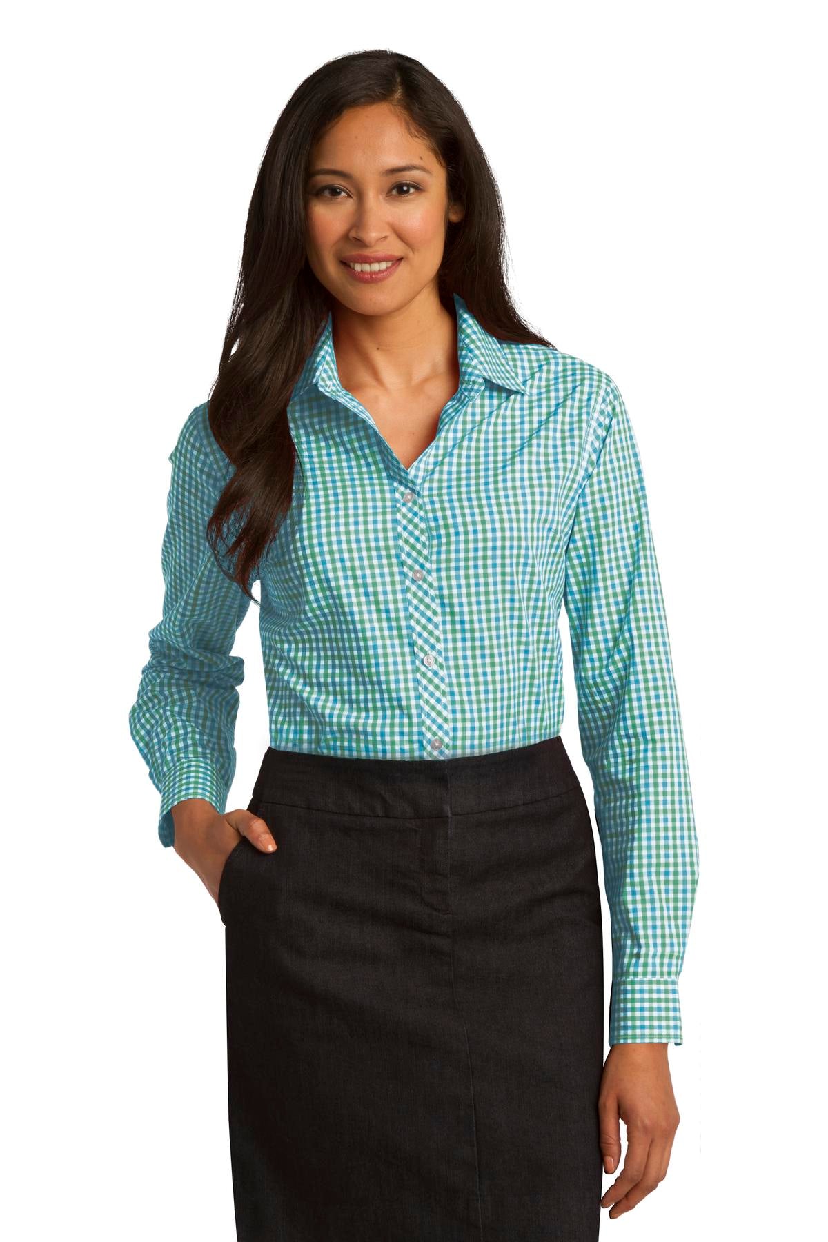 Port Authority Women's Long Sleeve Gingham Easy Care Shirt. L654 Womens Apparel Shirts & Tops