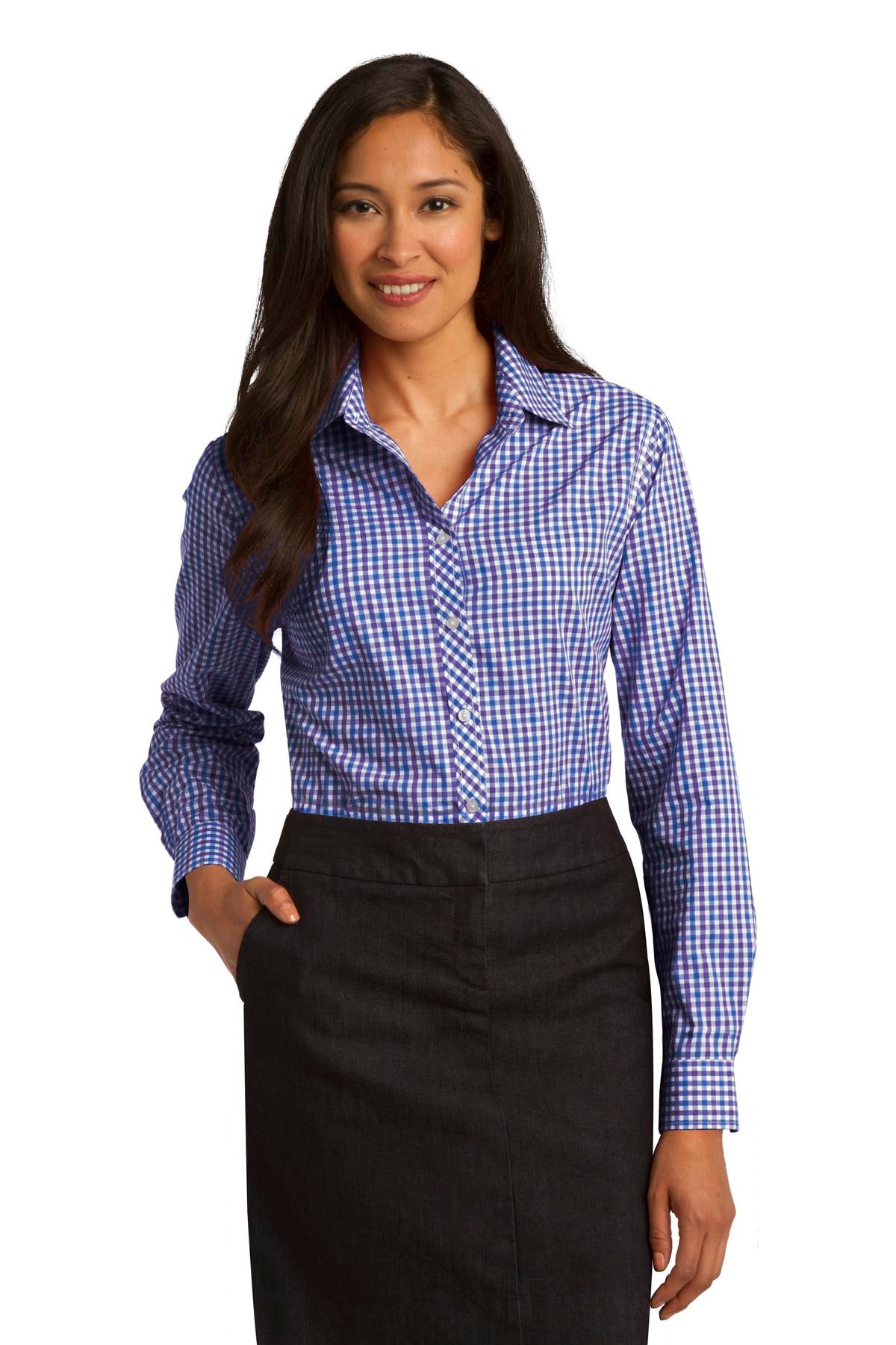 Port Authority Women's Long Sleeve Gingham Easy Care Shirt. L654 Womens Apparel Shirts & Tops