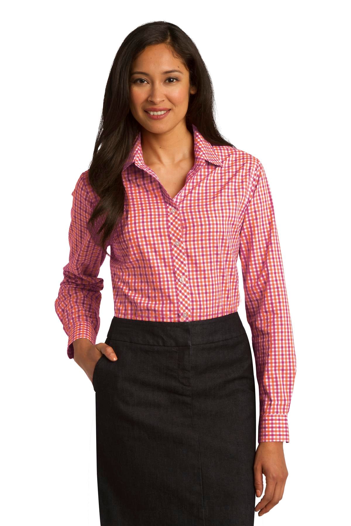 Port Authority Women's Long Sleeve Gingham Easy Care Shirt. L654 Womens Apparel Shirts & Tops