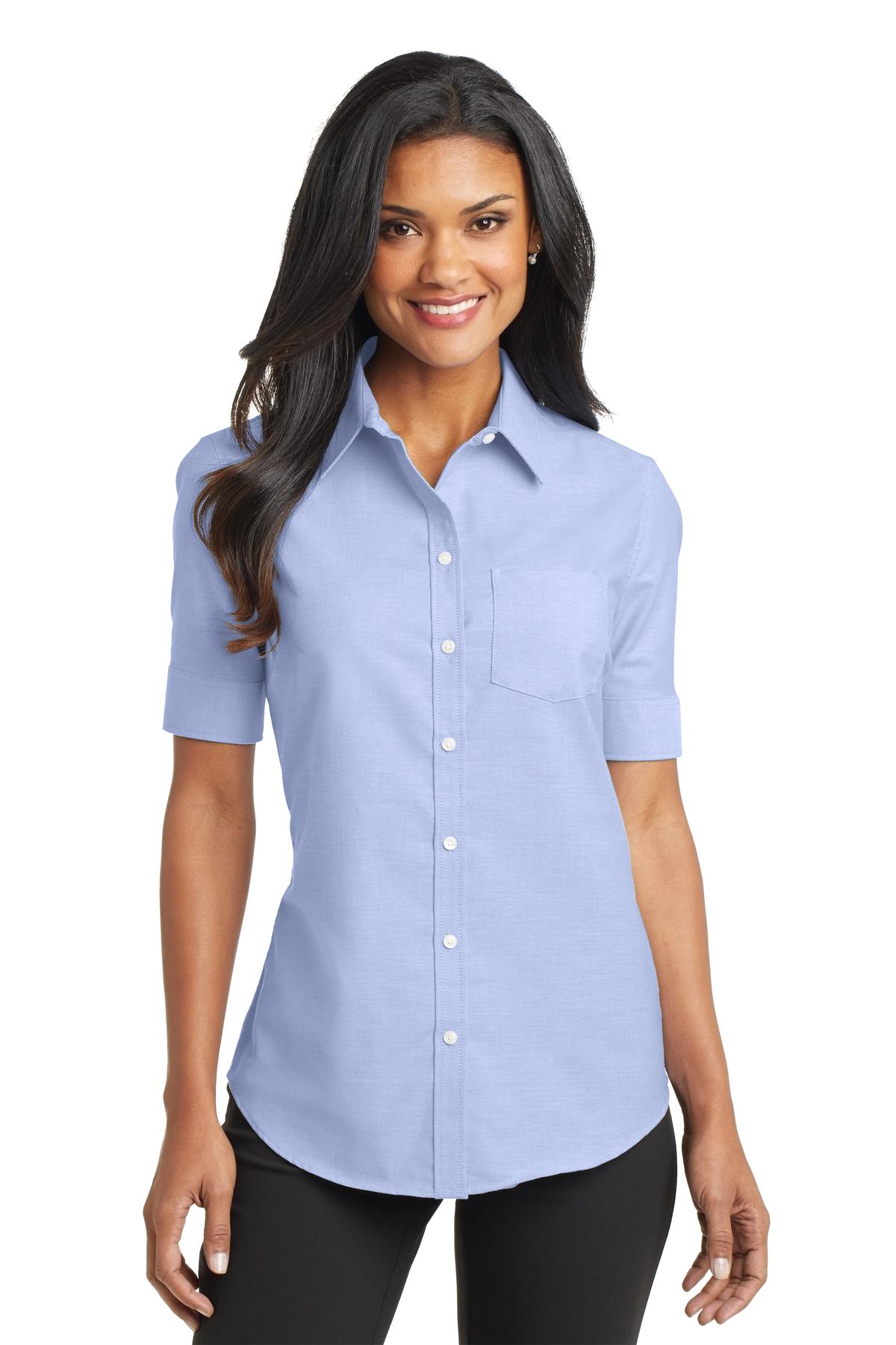 Port Authority Women's Short Sleeve SuperPro Oxford Shirt. L659 Womens Apparel Shirts & Tops