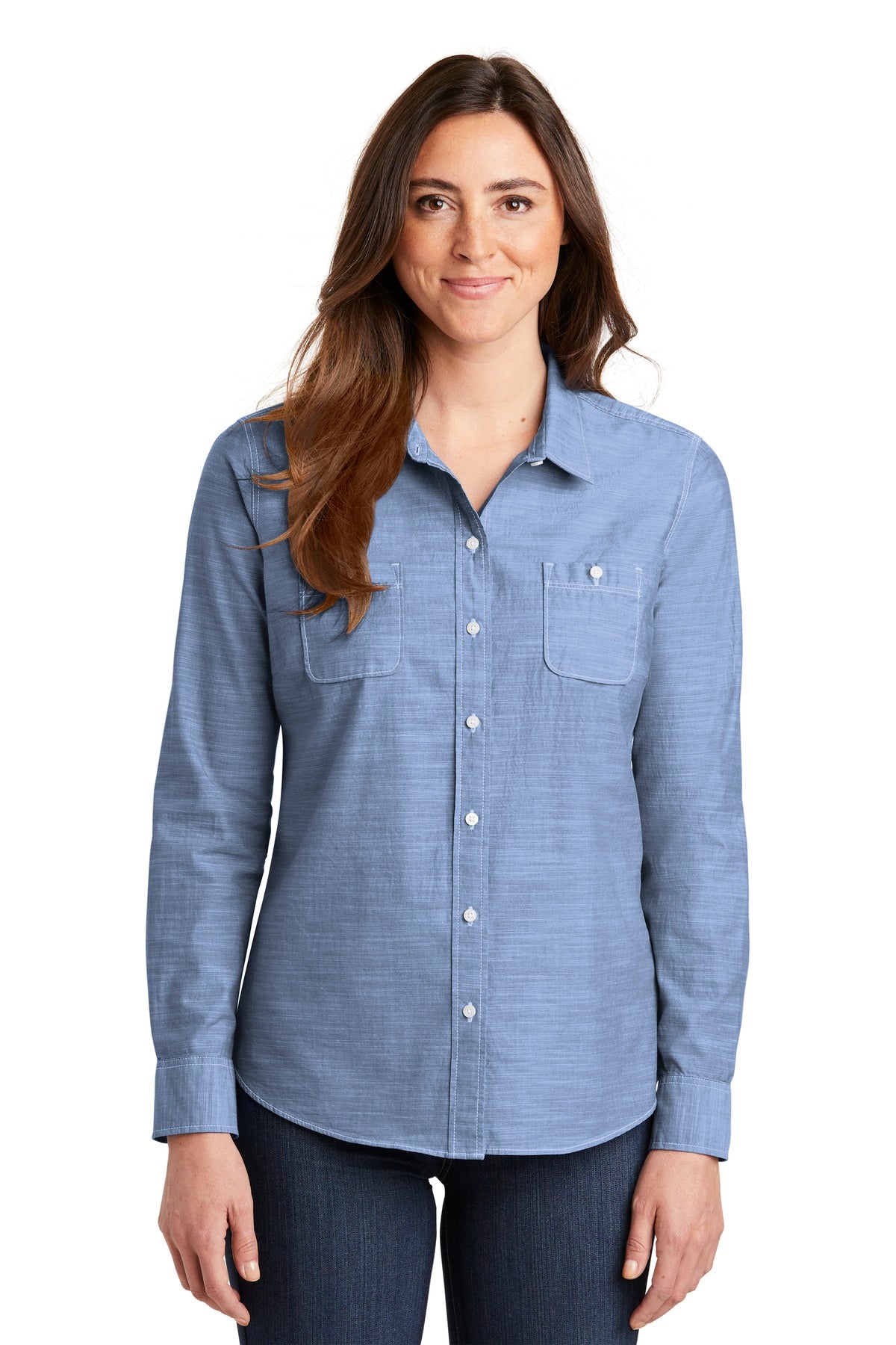 Port Authority Women's Slub Chambray Shirt. LW380 Womens Apparel Shirts & Tops
