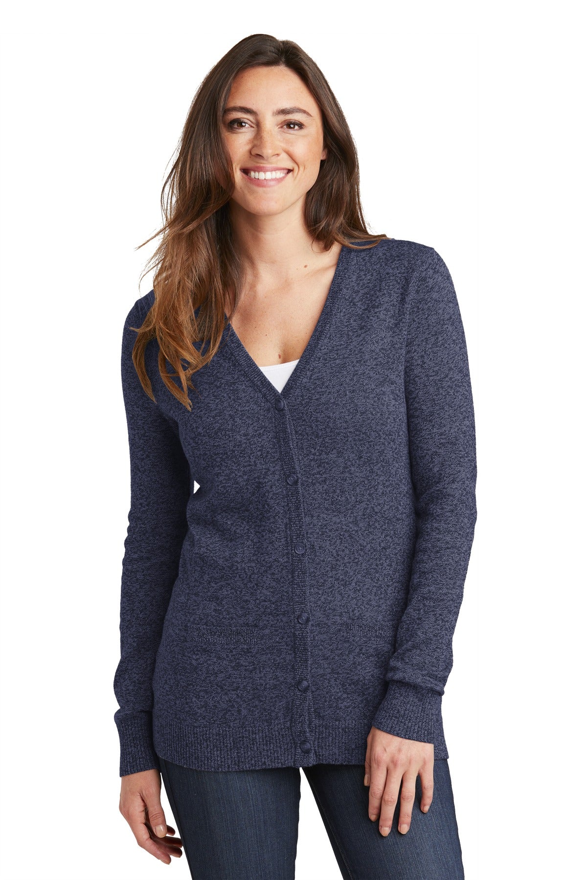 Port Authority Women's Marled Cardigan Sweater. LSW415 Womens Apparel Sweatshirts & Fleece