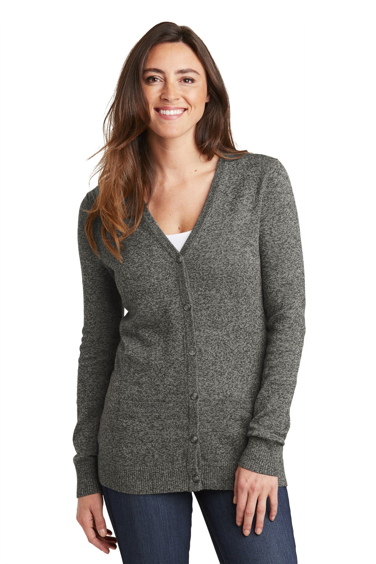 Port Authority Women's Marled Cardigan Sweater. LSW415 Womens Apparel Sweatshirts & Fleece