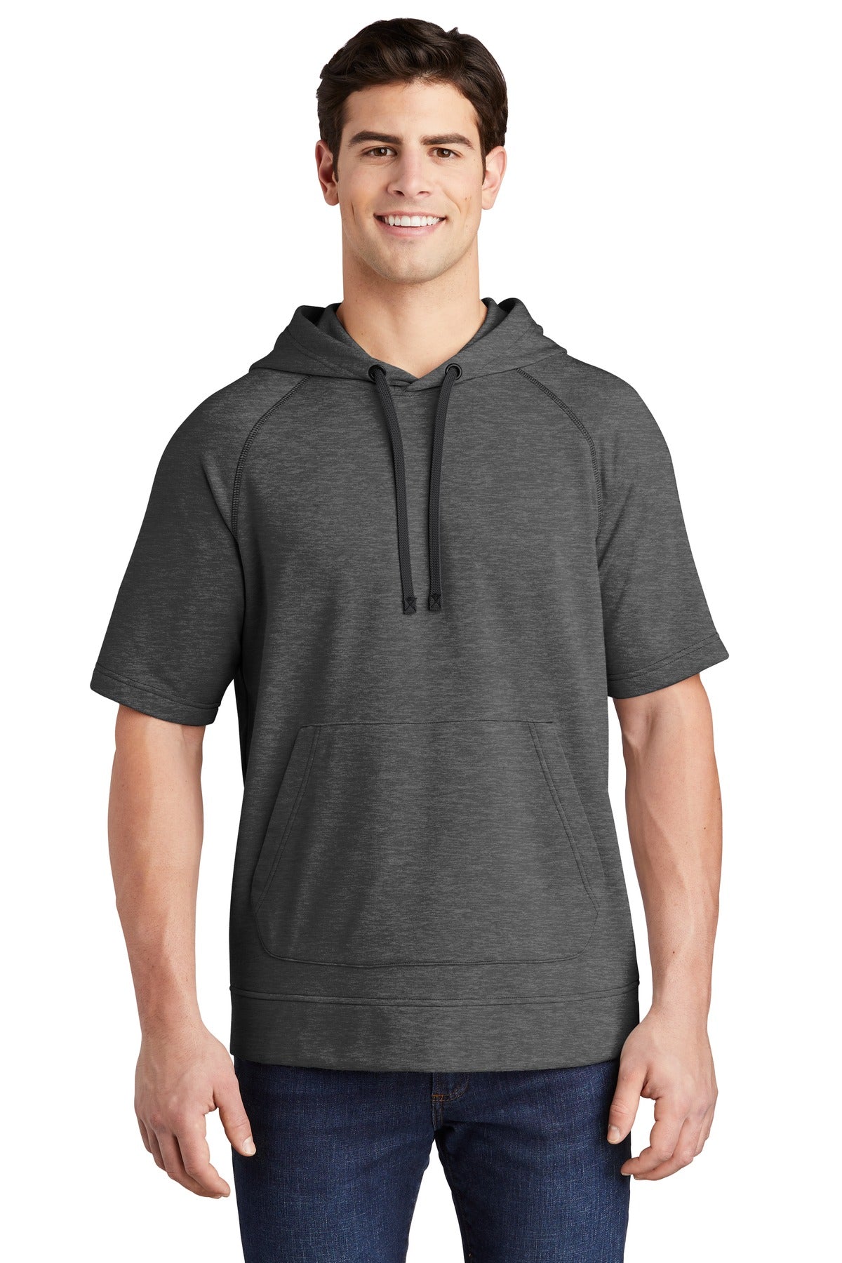 Sport-Tek Men's PosiCharge Tri-Blend Wicking Fleece Short Sleeve Hooded Pullover ST297 Mens Apparel Sweatshirts & Fleece