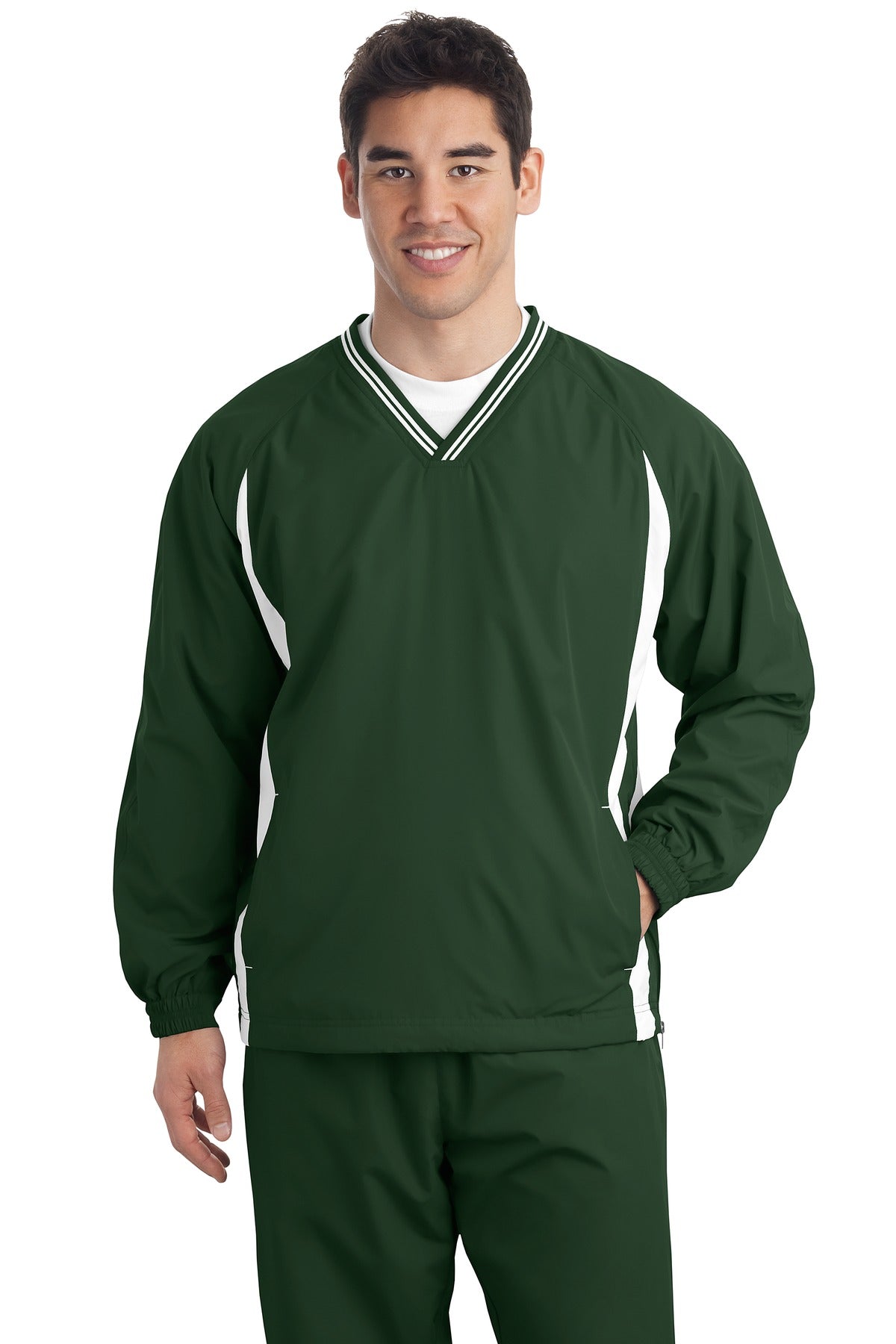 Sport-Tek Tall Tipped V-Neck Raglan Wind Shirt. TJST62 Mens Apparel Sweatshirts & Fleece