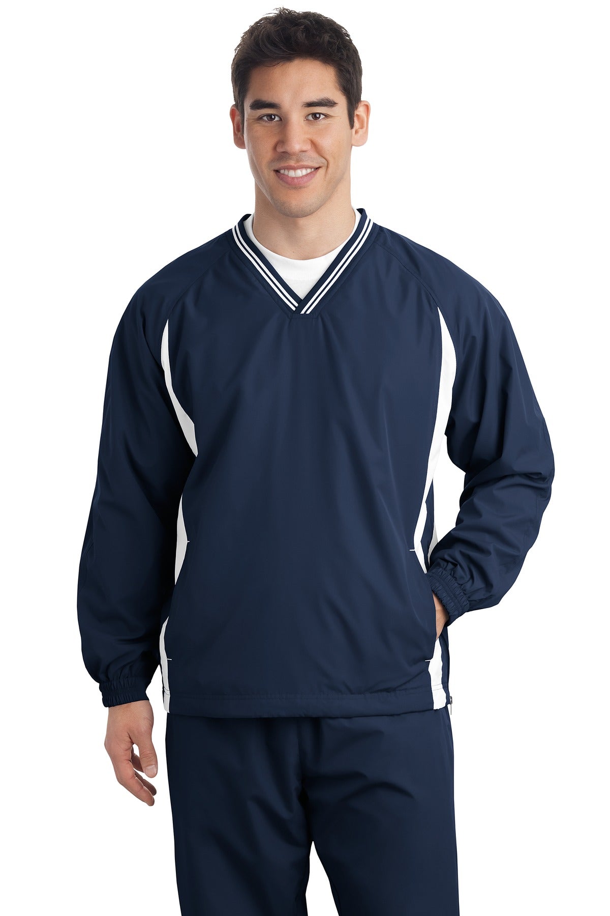 Sport-Tek Tall Tipped V-Neck Raglan Wind Shirt. TJST62 Mens Apparel Sweatshirts & Fleece