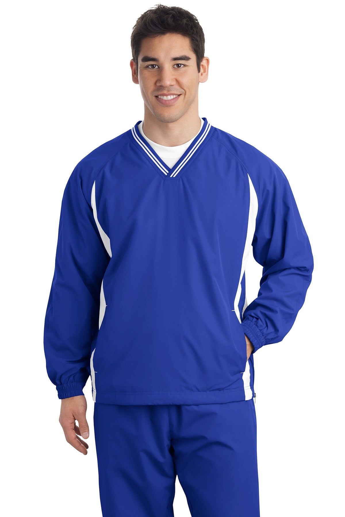 Sport-Tek Tall Tipped V-Neck Raglan Wind Shirt. TJST62 Mens Apparel Sweatshirts & Fleece