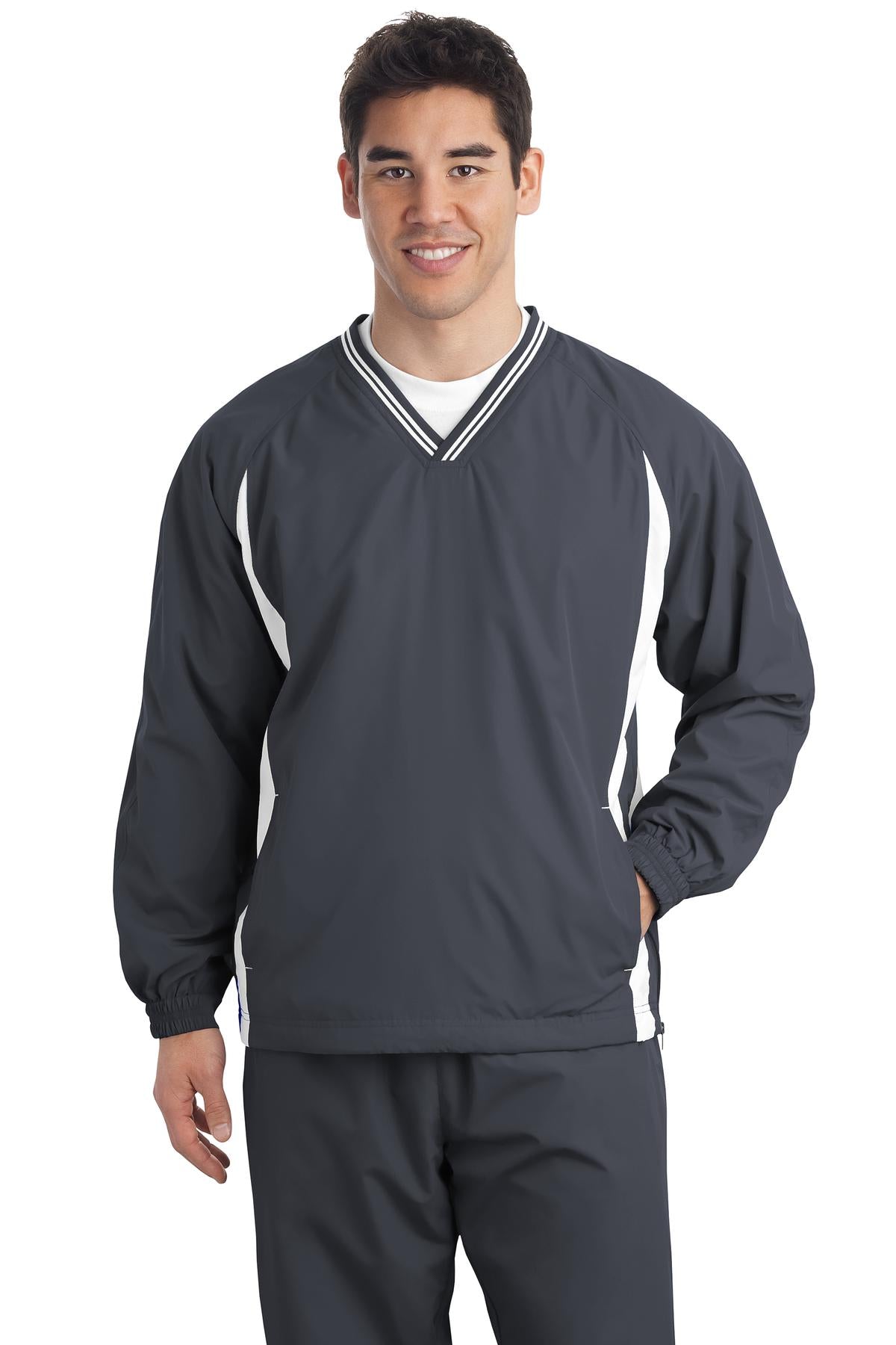 Sport-Tek Tall Tipped V-Neck Raglan Wind Shirt. TJST62 Mens Apparel Sweatshirts & Fleece