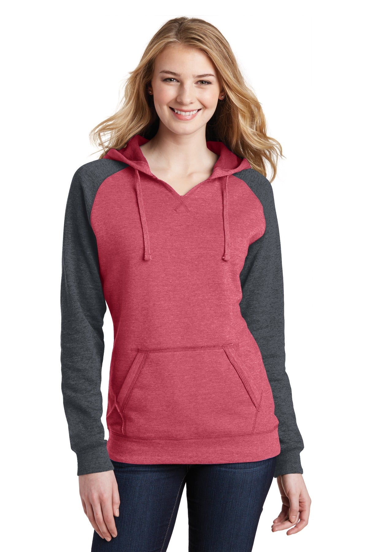 District Women's Lightweight Fleece Raglan Hoodie. DT296 Womens Apparel Sweatshirts & Fleece