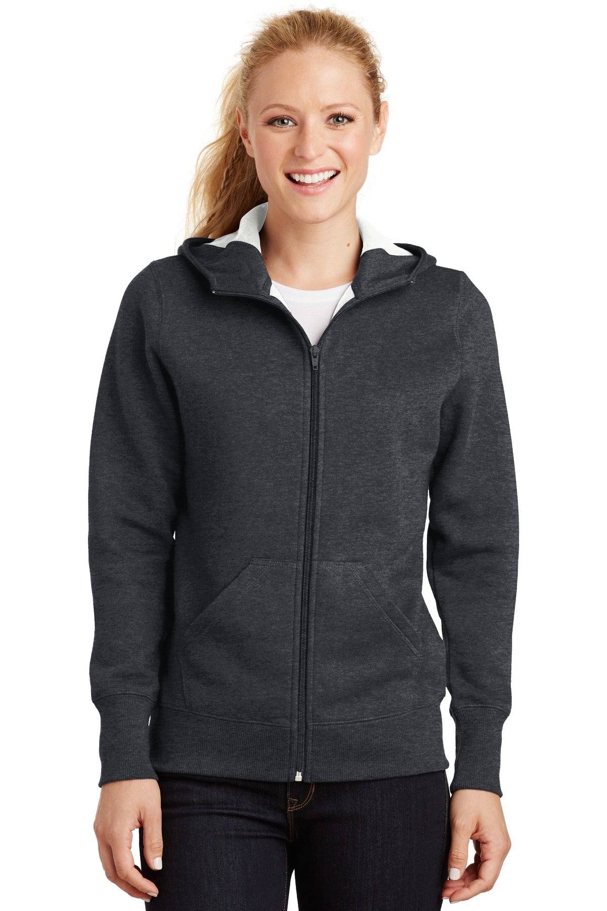 Sport-Tek Ladies Full-Zip Hooded Fleece Jacket. L265 Womens Apparel Sweatshirts & Fleece