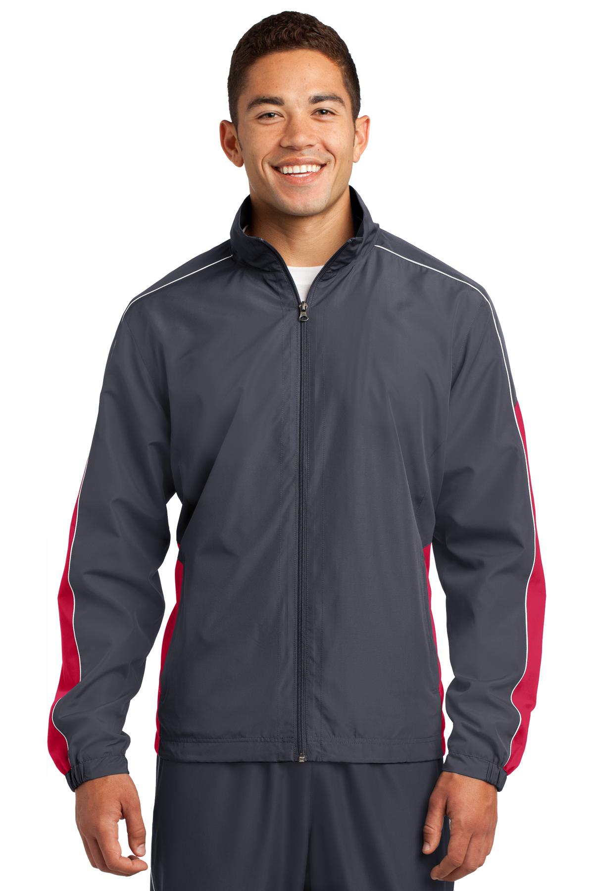 Sport-Tek Piped Colorblock Wind Jacket. JST61 Mens Apparel Jackets & Vests