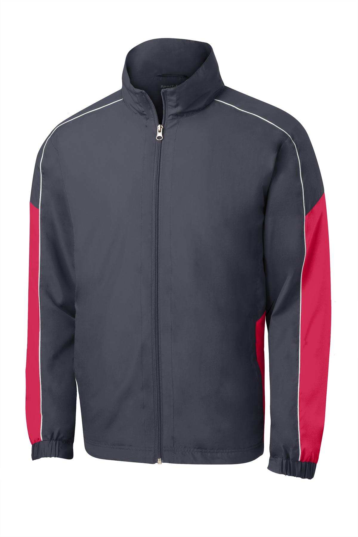 Sport-Tek Piped Colorblock Wind Jacket. JST61 Mens Apparel Jackets & Vests