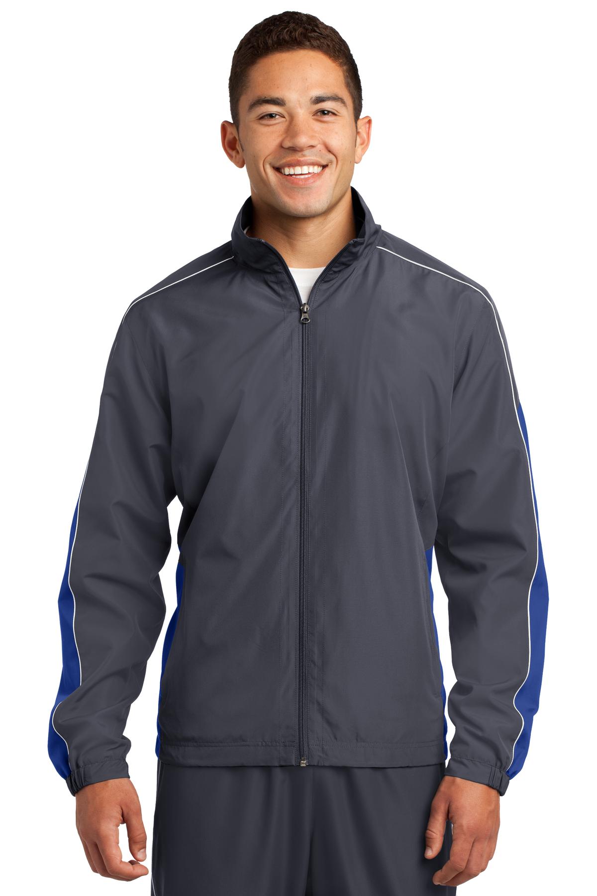 Sport-Tek Piped Colorblock Wind Jacket. JST61 Mens Apparel Jackets & Vests