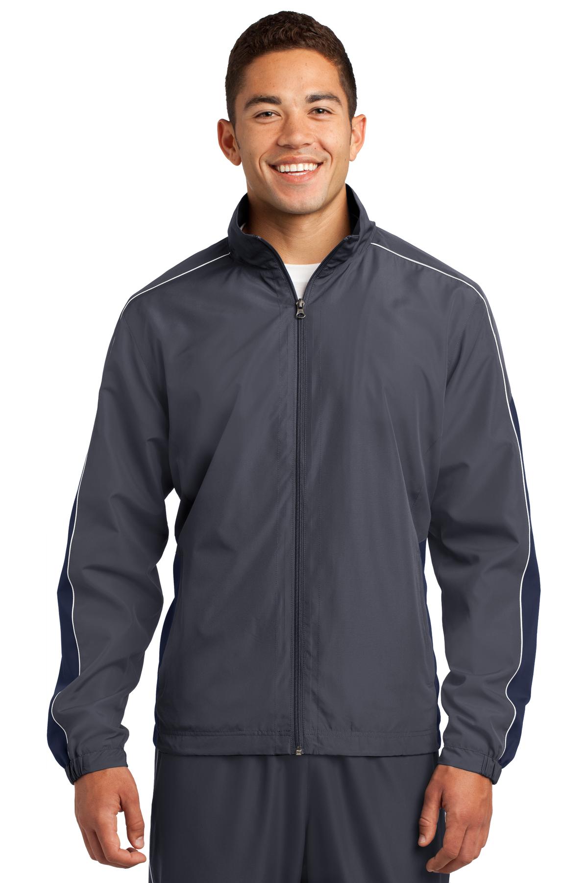 Sport-Tek Piped Colorblock Wind Jacket. JST61 Mens Apparel Jackets & Vests