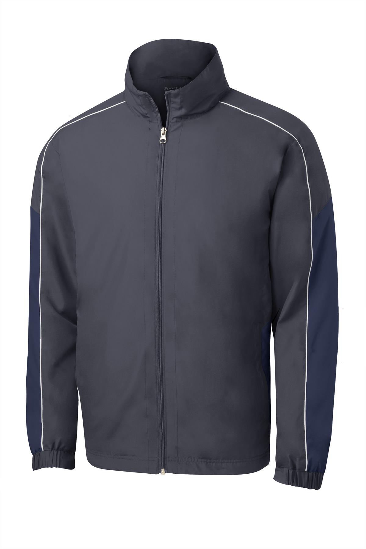 Sport-Tek Piped Colorblock Wind Jacket. JST61 Mens Apparel Jackets & Vests