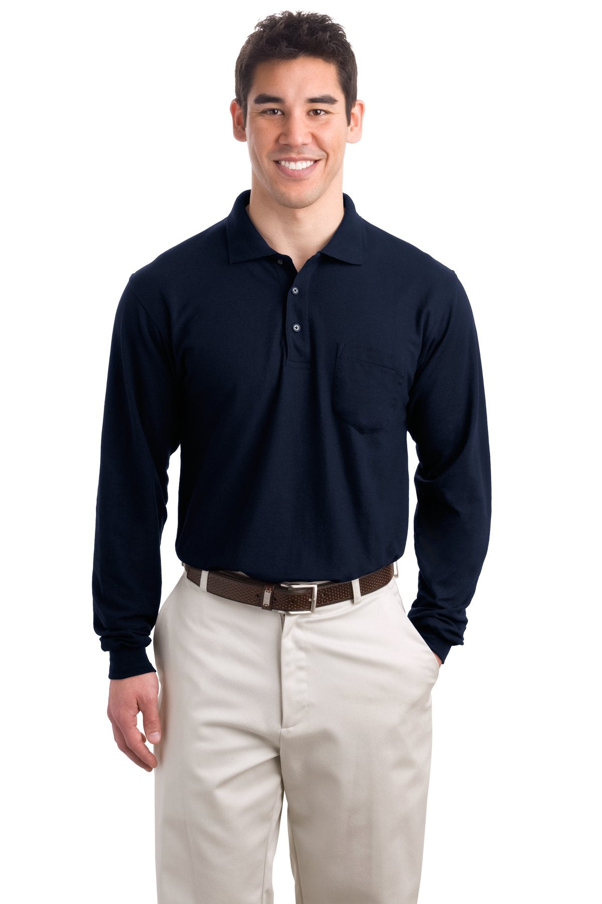 Port Authority Men's Long Sleeve Silk Touch Polo with Pocket. K500LSP Mens Apparel Shirts & Tops